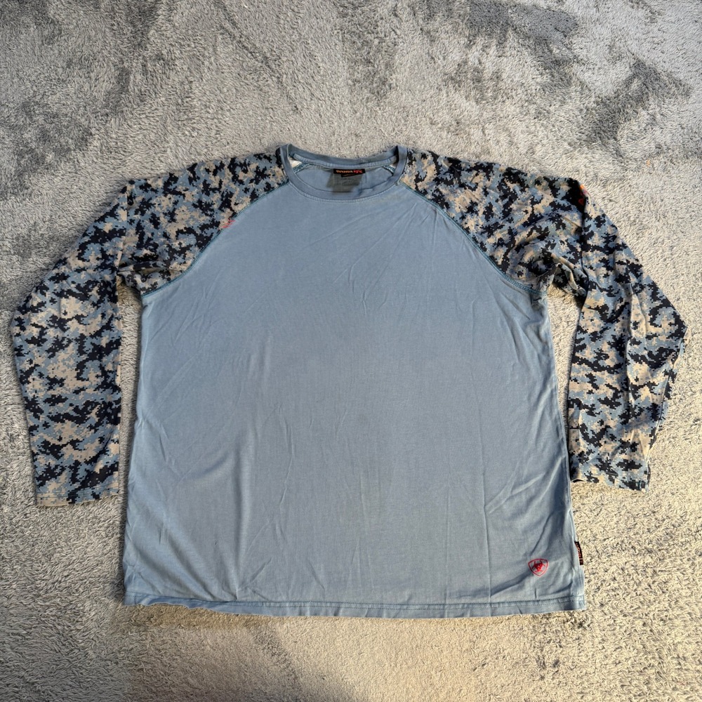 Ariat Mens Work FR Flame Resistant Shirt XL Blue Digital Camo CAT 2 NFPA 2112